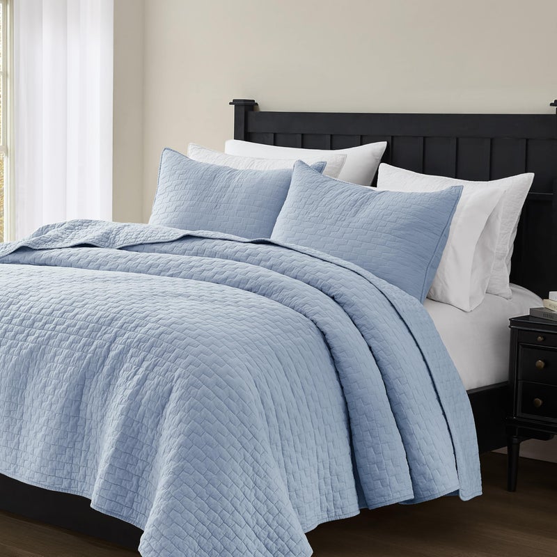 PALASSIO Baby Blue 100% Cotton Quilt Queen Size Bedding Sets with 2 Pillow Shams, Textured Lightweight Soft Bedspread Shabby Chic Coverlet, Neutral Quilted Comforter Bed Cover for All Season, 3 Pieces - Image 5