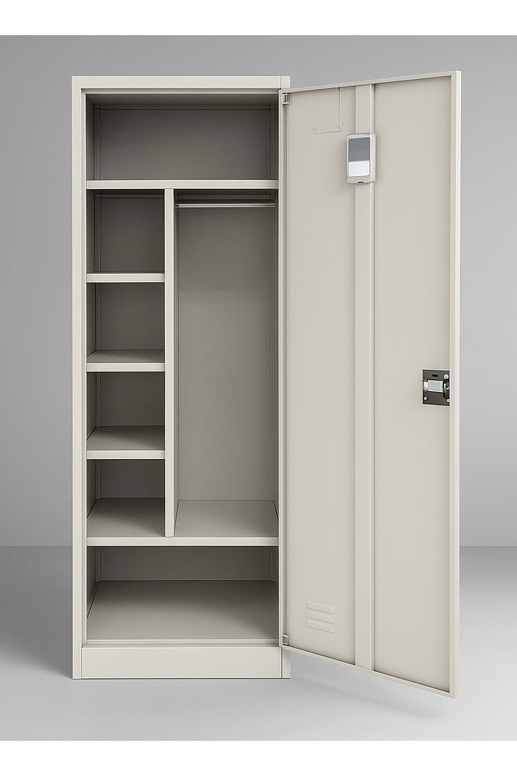 Karnak Metal Storage Locker Cabinet – Single Door, 5 Shelves with Hanging Rod, Lockable Steel Wardrobe for Home, Office, Gym, Staff Room – 185cm Height - Image 2