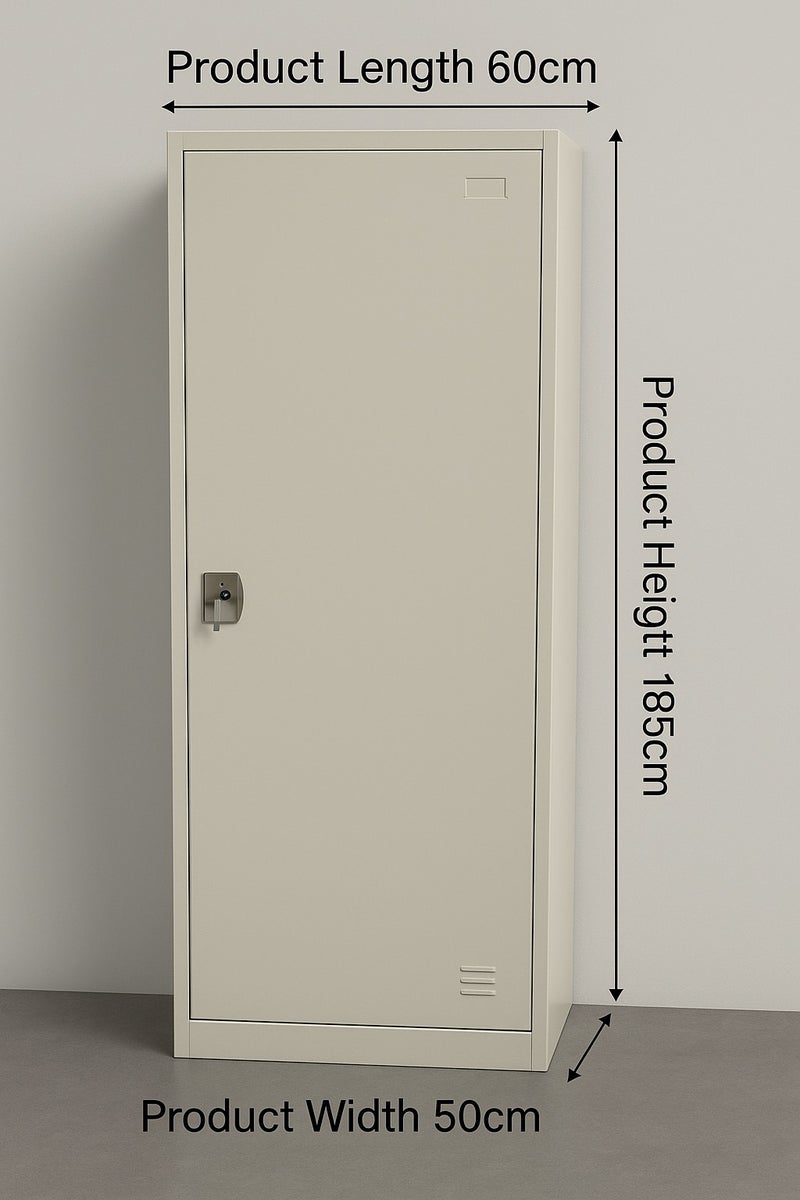 Karnak Metal Storage Locker Cabinet – Single Door, 5 Shelves with Hanging Rod, Lockable Steel Wardrobe for Home, Office, Gym, Staff Room – 185cm Height - Image 4