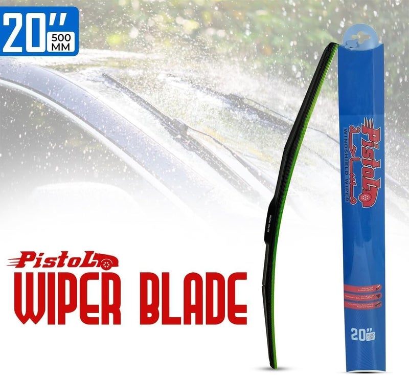 Pistol 20" PISTOL Performance Windshield Wiper Blade – Universal Fit Automotive Wiper with Dual Steel Tension Spring, Corrosion-Resistant Frame, All-Weather Durable Rubber Blade for Efficient Water Clearance and Clear Visibility – 1 Piece - Image 2