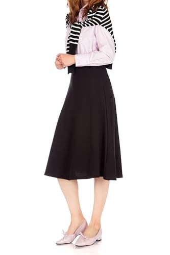 Dani's Choice Everyday High Waist A-line Flared Skater Midi Skirt (S, Black) - Image 3