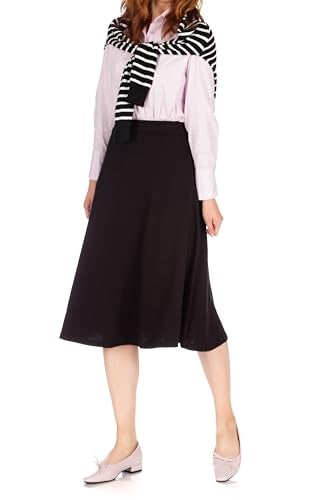 Dani's Choice Everyday High Waist A-line Flared Skater Midi Skirt (S, Black) - Image 2