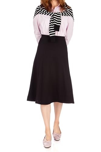 Dani's Choice Everyday High Waist A-line Flared Skater Midi Skirt (S, Black) - Image 1
