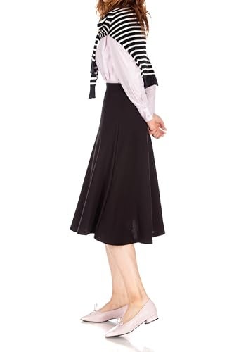 Dani's Choice Everyday High Waist A-line Flared Skater Midi Skirt (S, Black) - Image 5