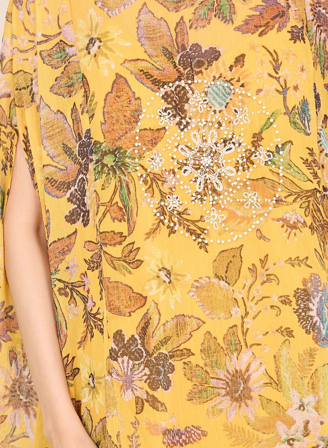 Styli Floral Print Cape Sleeves Longline Top and Flared Pant Co-ord - Image 3