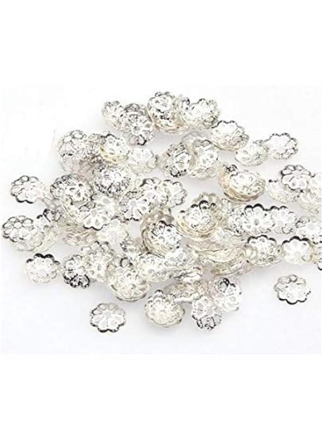 100PCS Silver Color Open Petal Flower Bead Caps for Jewelry Making,9MM - Image 1