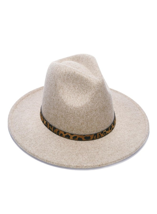YOUBADU Wide Brim Fedora Hat for Women, Faux Wool Felt, Animal Print Band, Classic Western Style, Beige Leopard, M/One size - Image 3