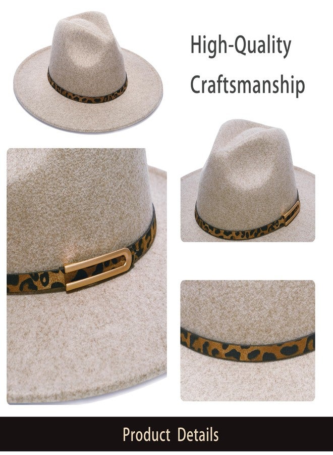 YOUBADU Wide Brim Fedora Hat for Women, Faux Wool Felt, Animal Print Band, Classic Western Style, Beige Leopard, M/One size - Image 5