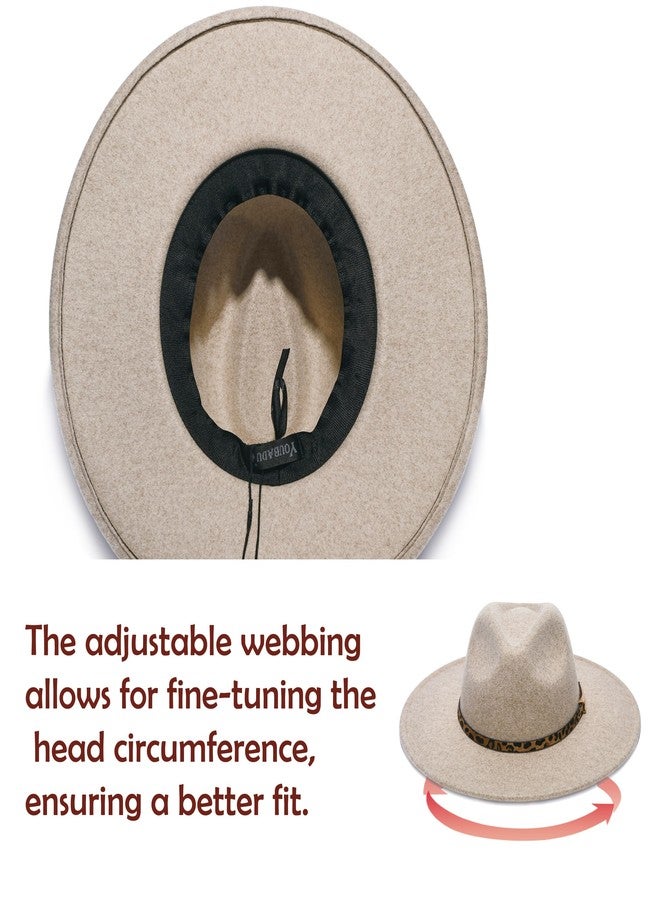 YOUBADU Wide Brim Fedora Hat for Women, Faux Wool Felt, Animal Print Band, Classic Western Style, Beige Leopard, M/One size - Image 4