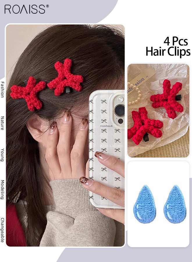 رويس 4 قطع من دبابيس الشعر المضحكة واللطيفة، دبوس شعر على شكل قطرة ماء زرقاء، دبوس شعر غاضب من القطيفة الحمراء، مشبك منقار البط البسيط والممتع، مناسب للارتداء اليومي أثناء المهرجانات - Image 1