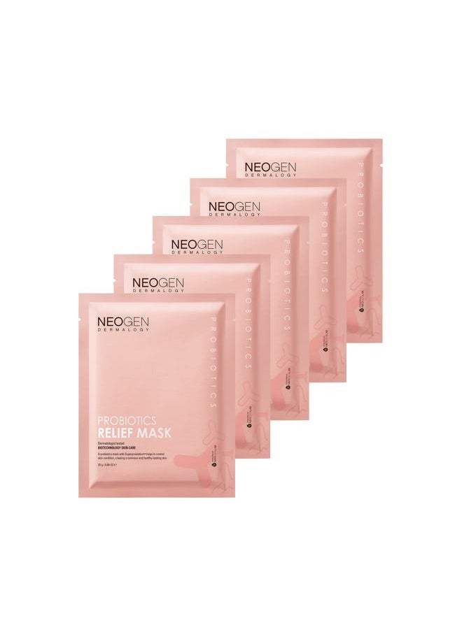 DERMALOGY by NEOGENLAB Probiotics Relief Mask, Pack of 5 (0.88 oz / 25g) - Hydrating & Firming Facial Sheet Mask with Probiotics Lactobacillus & Bifida & Collagen - Korean Skin Care  - Image 1