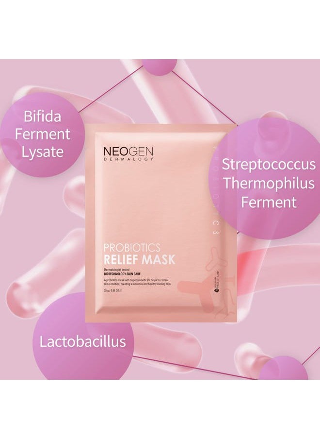 DERMALOGY by NEOGENLAB Probiotics Relief Mask, Pack of 5 (0.88 oz / 25g) - Hydrating & Firming Facial Sheet Mask with Probiotics Lactobacillus & Bifida & Collagen - Korean Skin Care  - Image 5