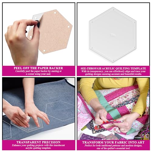 LaserThing Hexagon Quilting Template Set - 7" with 1/4" Seam Allowance - Durable Acrylic Templates for Quilting, Patchwork, Crafting, & Sewing Projects - Clear Templates for Accurate Designing - Image 5