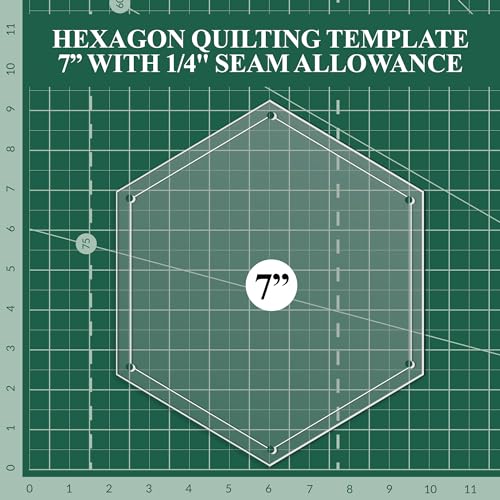 LaserThing Hexagon Quilting Template Set - 7" with 1/4" Seam Allowance - Durable Acrylic Templates for Quilting, Patchwork, Crafting, & Sewing Projects - Clear Templates for Accurate Designing - Image 3