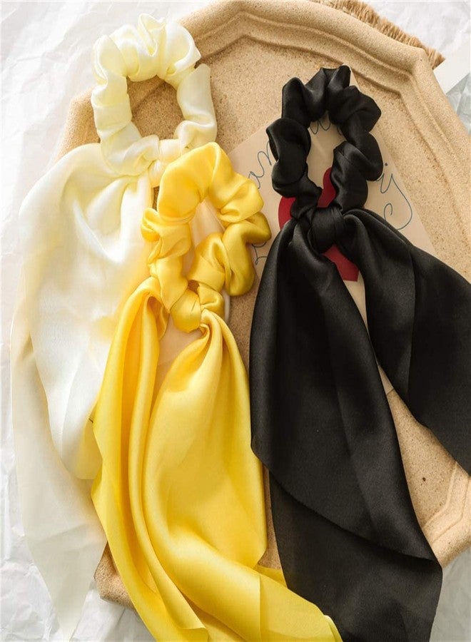 Weicoca Yellow Hair Scarf Scrunchies -Satin Ribbon Ponytail Hair Tie -Bow Hair Ribbon Ponytail Holders -Bands Elastics Hair Accessories -Girls Hair Bands Hair Accessories - Image 3