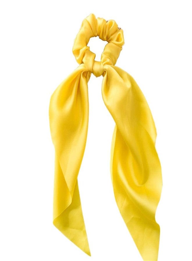 Weicoca Yellow Hair Scarf Scrunchies -Satin Ribbon Ponytail Hair Tie -Bow Hair Ribbon Ponytail Holders -Bands Elastics Hair Accessories -Girls Hair Bands Hair Accessories - Image 1