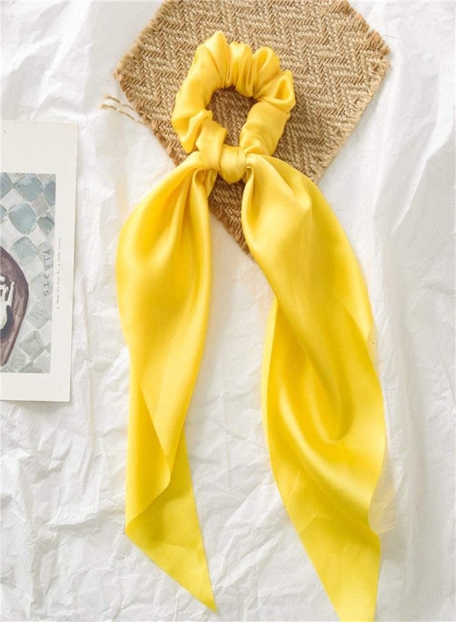 Weicoca Yellow Hair Scarf Scrunchies -Satin Ribbon Ponytail Hair Tie -Bow Hair Ribbon Ponytail Holders -Bands Elastics Hair Accessories -Girls Hair Bands Hair Accessories - Image 2