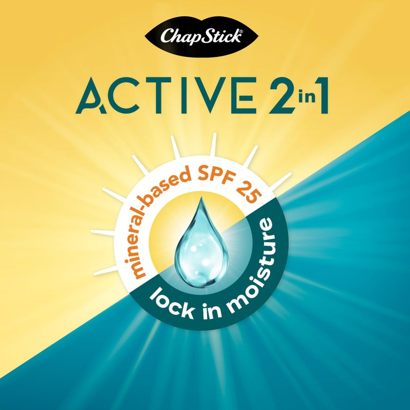 ChapStick Active 2-in-1 Unscented Flavored Lip Balm Tubes with Mineral Based SPF 25 Sunscreen - 0.18 Oz (Pack of 3) - Image 3