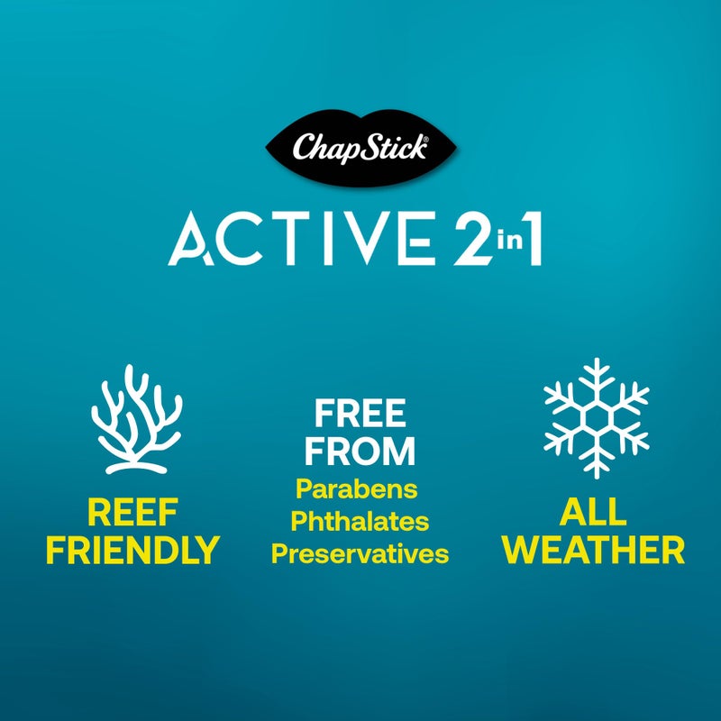 ChapStick Active 2-in-1 Unscented Flavored Lip Balm Tubes with Mineral Based SPF 25 Sunscreen - 0.18 Oz (Pack of 3) - Image 2