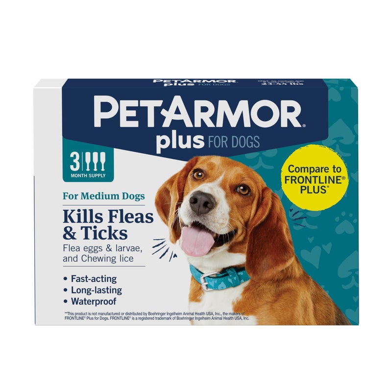 PetArmor Plus Flea and Tick Prevention for Dogs, Medium Dog Flea and Tick Treatment, 3 Doses, Waterproof Topical, Fast Acting (23-44 lbs) - Image 1