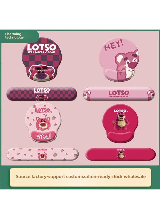 Generic - Combination Silicone Suit Wrist Pad Keyboard Hand-held Strawberry Bear Cute Anime Two-piece Wrist Pad Hand-held Mouse Pad-Colour:Product+opp Bag Packaging-Pattern:G07+G24-MH030-14 - Image 1
