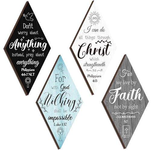 Riletese Christian Inspirational Rustic Wall Decor 4 Pcs Bible Verses Motivational Art Inspiring Wooden Hanging Plaque Quotes Signs for Office Living Room Bedroom - Image 1