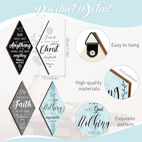 Riletese Christian Inspirational Rustic Wall Decor 4 Pcs Bible Verses Motivational Art Inspiring Wooden Hanging Plaque Quotes Signs for Office Living Room Bedroom - Image 3
