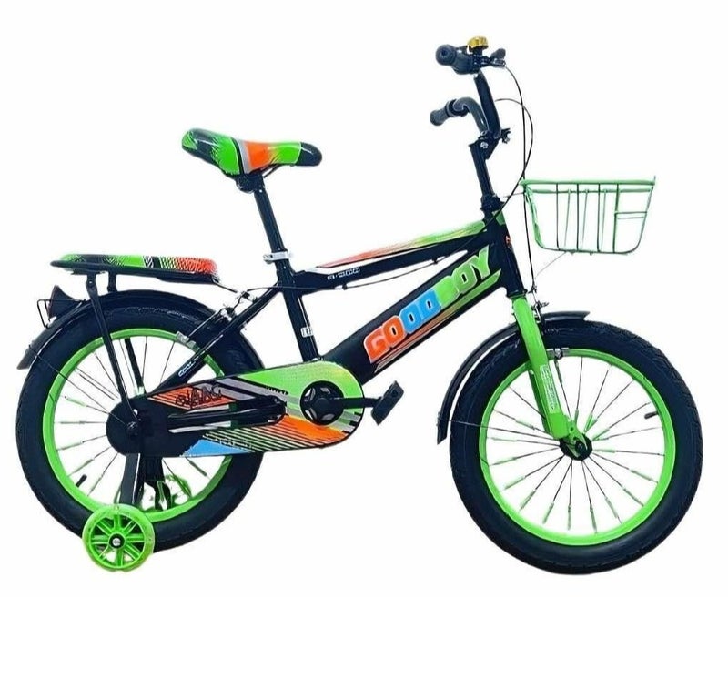 12Inches wheels size Children Bikes for Boys Girls Age 3-8 Years w/Training Wheels, Handbrake, Coaster Brake & Removable Basket, Kids Bicycle of Green color