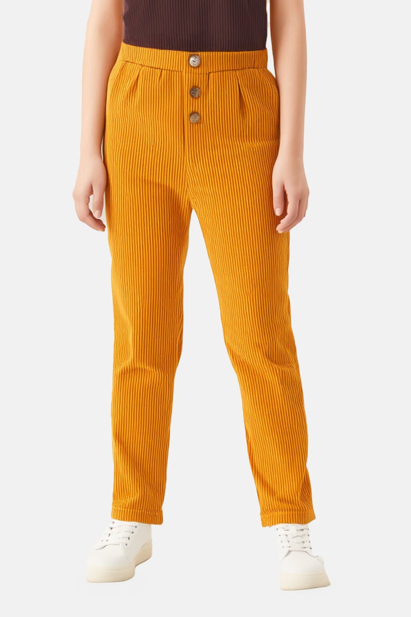 KOTON Kids Girl Solid Corduroy Pants, Mustard - Image 1