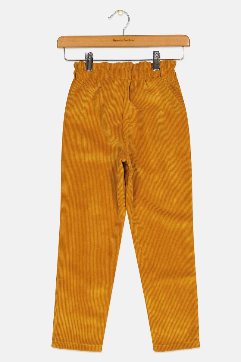 KOTON Kids Girl Solid Corduroy Pants, Mustard - Image 3