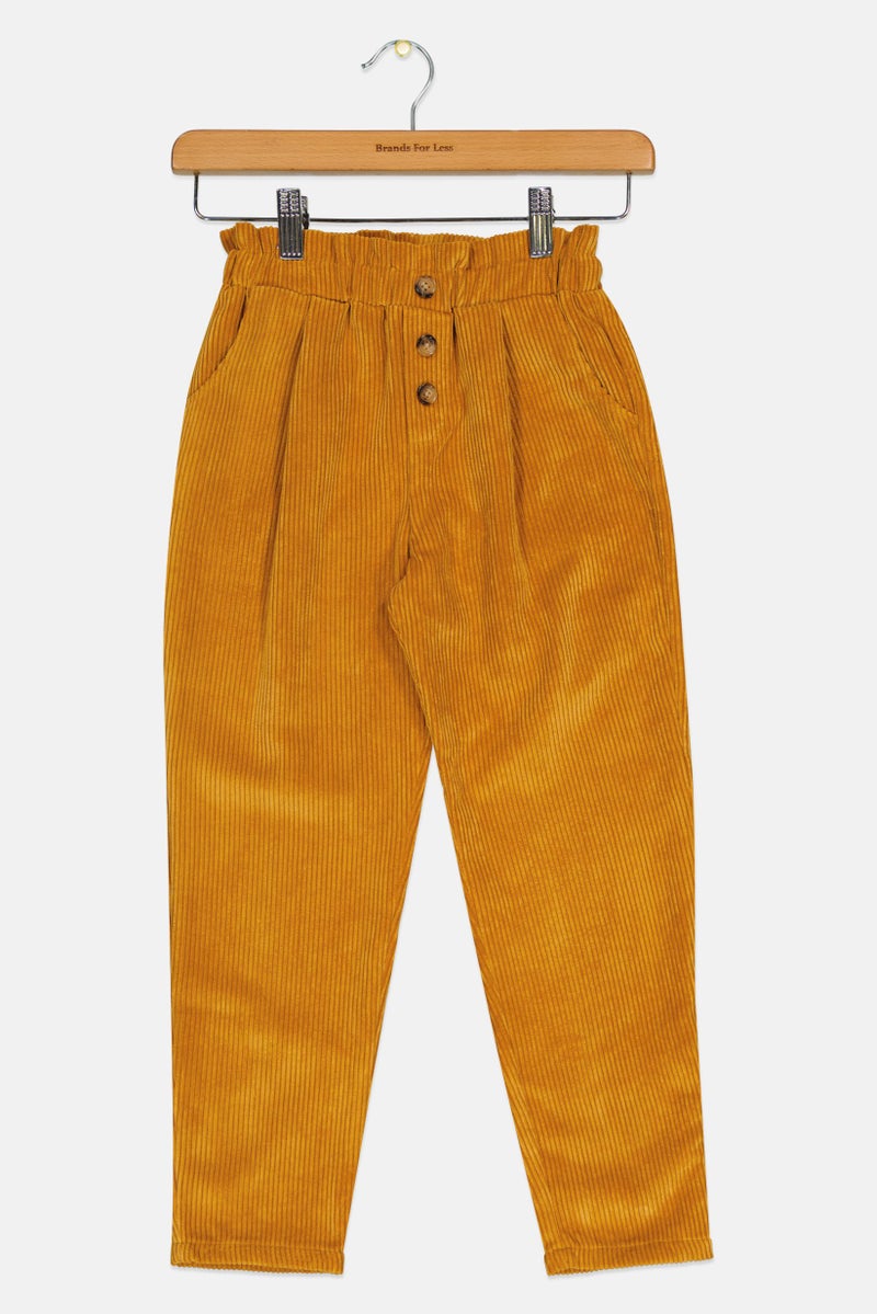 KOTON Kids Girl Solid Corduroy Pants, Mustard - Image 2