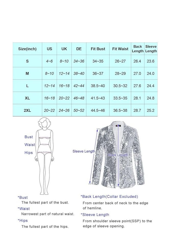 Generic - Showday Women's Sequin Shiny Open Front Blazer Evening Party Sparkly Long Sleeve Slim Cardigan Jacket Fashion Open Front Plus Size Blazer Coats - Image 1