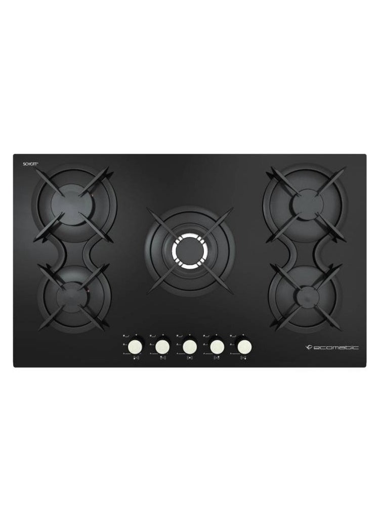 Ecomatic Ecomatic Built In Gas Hob, 5 Burners, 90 cm, Black - S917DC 