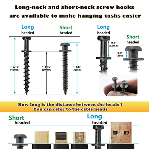 laffeya Picture Hanging Screws, Double-Headed Bear Claw Screw, 4in1 Hooks for Sawtooths, D-Rings, Wire and Keyholes (40, Black Mix Size) - Image 3