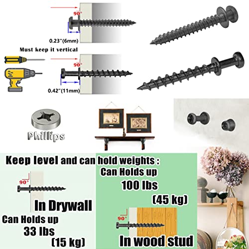 laffeya Picture Hanging Screws, Double-Headed Bear Claw Screw, 4in1 Hooks for Sawtooths, D-Rings, Wire and Keyholes (40, Black Mix Size) - Image 4
