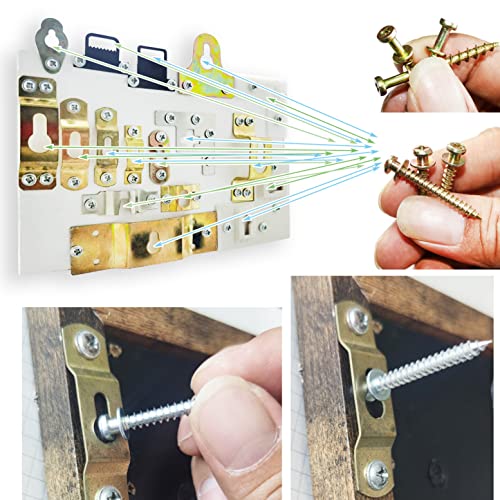 laffeya Picture Hanging Screws, Double-Headed Bear Claw Screw, 4in1 Hooks for Sawtooths, D-Rings, Wire and Keyholes (40, Black Mix Size) - Image 5