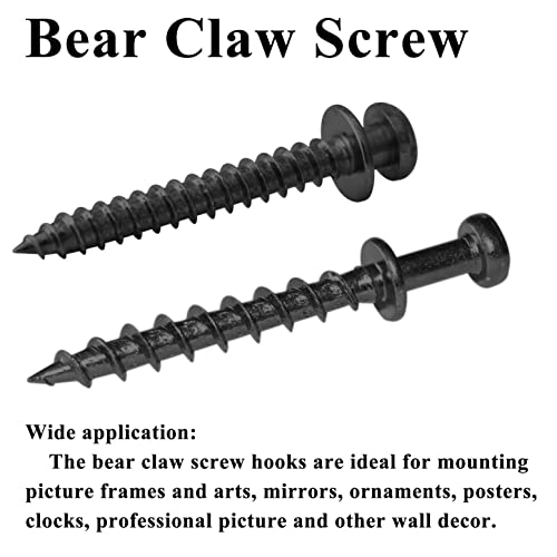 laffeya Picture Hanging Screws, Double-Headed Bear Claw Screw, 4in1 Hooks for Sawtooths, D-Rings, Wire and Keyholes (40, Black Mix Size) - Image 2
