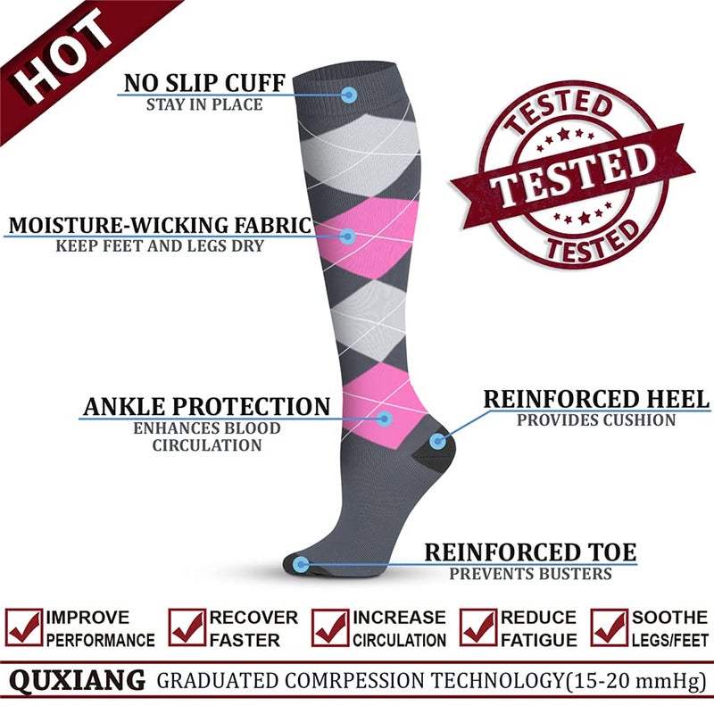 QUXIANG Copper Compression Socks for Women & Men Circulation (8 Pairs) - Best for Running Athletic Cycling - 15-20 mmHg (L/XL,Multi 27) - Image 3