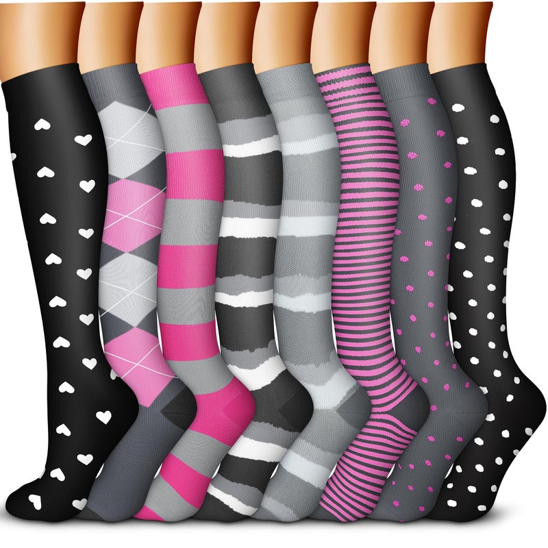 QUXIANG Copper Compression Socks for Women & Men Circulation (8 Pairs) - Best for Running Athletic Cycling - 15-20 mmHg (L/XL,Multi 27) - Image 1