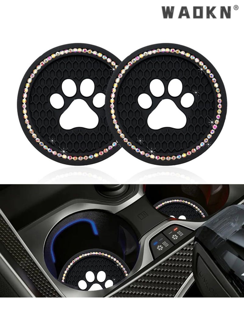 WAOKN 2 PCS Adorable Car Cup Holder Coasters,Rhinestone Embellished, Anti-Slip, Universal Fit for Cars, Stylish and Functional Beverage Holders, Easy to Clean, Durable Design for Your Drive，7 cm - Image 1