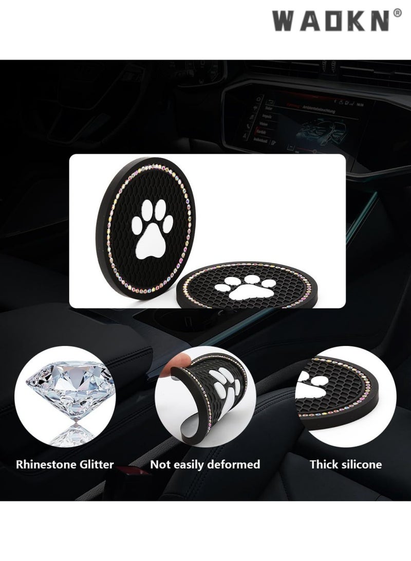 WAOKN 2 PCS Adorable Car Cup Holder Coasters,Rhinestone Embellished, Anti-Slip, Universal Fit for Cars, Stylish and Functional Beverage Holders, Easy to Clean, Durable Design for Your Drive，7 cm - Image 2