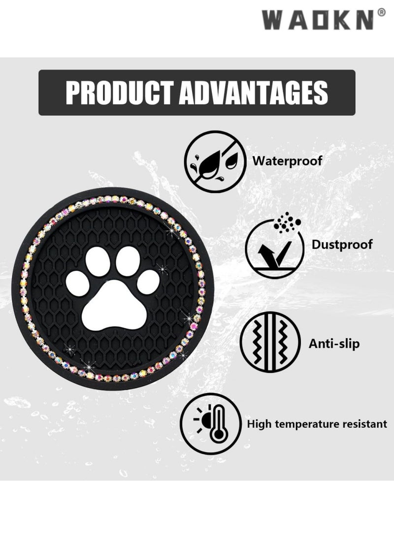 WAOKN 2 PCS Adorable Car Cup Holder Coasters,Rhinestone Embellished, Anti-Slip, Universal Fit for Cars, Stylish and Functional Beverage Holders, Easy to Clean, Durable Design for Your Drive，7 cm - Image 3