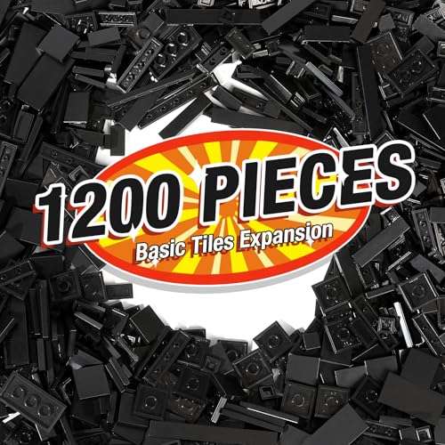 MANNIDOO 1200 Pieces Flat Pieces 9 Sizes Classic Moc Parts and Pieces Tiles Expansion Set Compatible with All Major Brands Building Bricks Bulks for Smooth Surface Black - Image 1