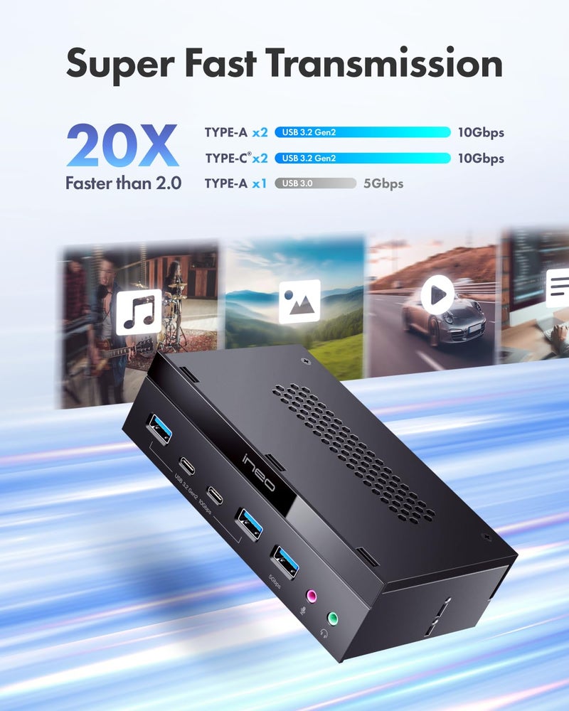 Ineo 5.25" Front Panel USB 3.2 Gen 2 Hub - 2X 10G USB-C, 2X 10G USB-A, 1x USB 3.0 Type-A, Audio & Mic Jack [3570II] - Image 3