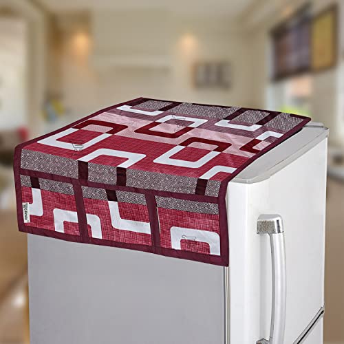 E-Retailer® Exclusive 3-Layered Polyester Combo Set of Appliances Cover (1 Pc. of Fridge Top Cover, 1 Pc. of Microwave Oven Top Cover) (Color-Purple, Design-Geometric, Set Contains-2-Pcs.) - Image 2