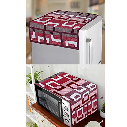 E-Retailer® Exclusive 3-Layered Polyester Combo Set of Appliances Cover (1 Pc. of Fridge Top Cover, 1 Pc. of Microwave Oven Top Cover) (Color-Purple, Design-Geometric, Set Contains-2-Pcs.) - Image 1