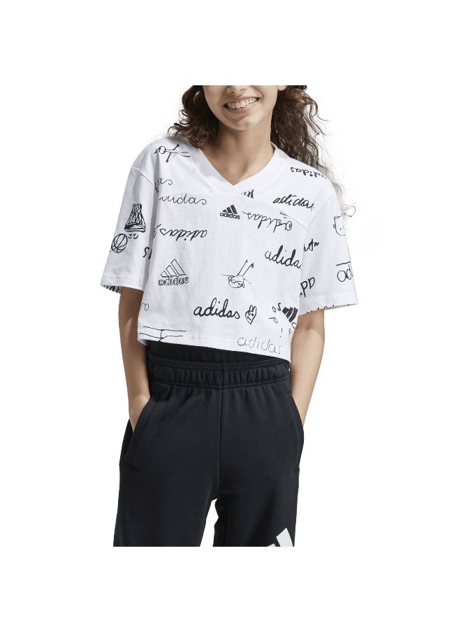 Adidas adidas Jg Bluv Cr T White Training T-Shirts 7-8Y  - Image 4