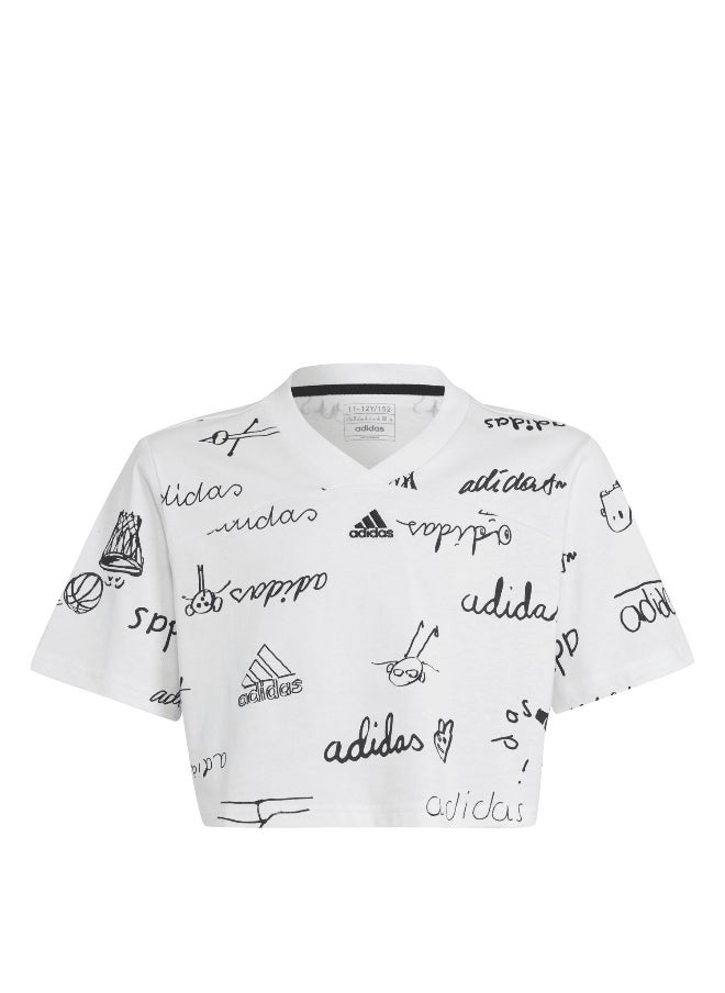 Adidas adidas Jg Bluv Cr T White Training T-Shirts 7-8Y  - Image 1