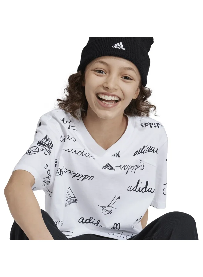 Adidas Jg Bluv Cr T White Training T-Shirts 7-8Y