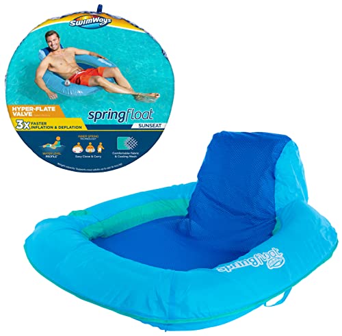 SwimWays Spring Float SunSeat Pool Lounge Chair, Inflatable Pool Floats Adult with Fast Inflation & Back Rest for Ages 15 & Up, Blue - Image 1